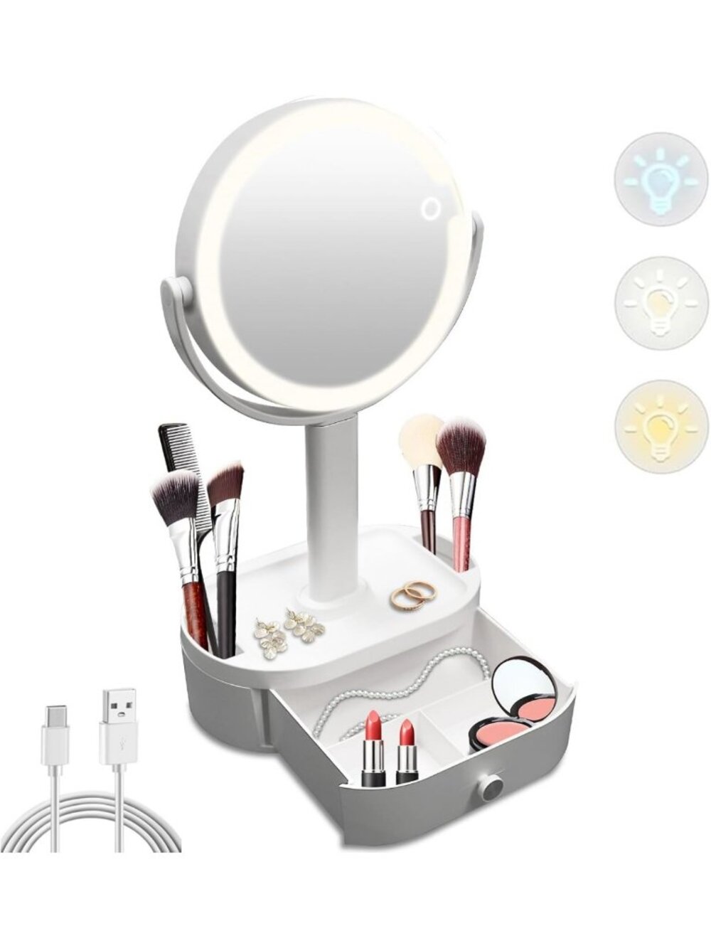 Lighted Makeup Mirror with 80 LEDs, 3 Color Modes, Magnification & Dimming